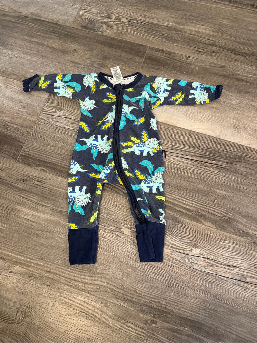 Bonds Navy Dinosaur Print Zipper Kids One-Piece